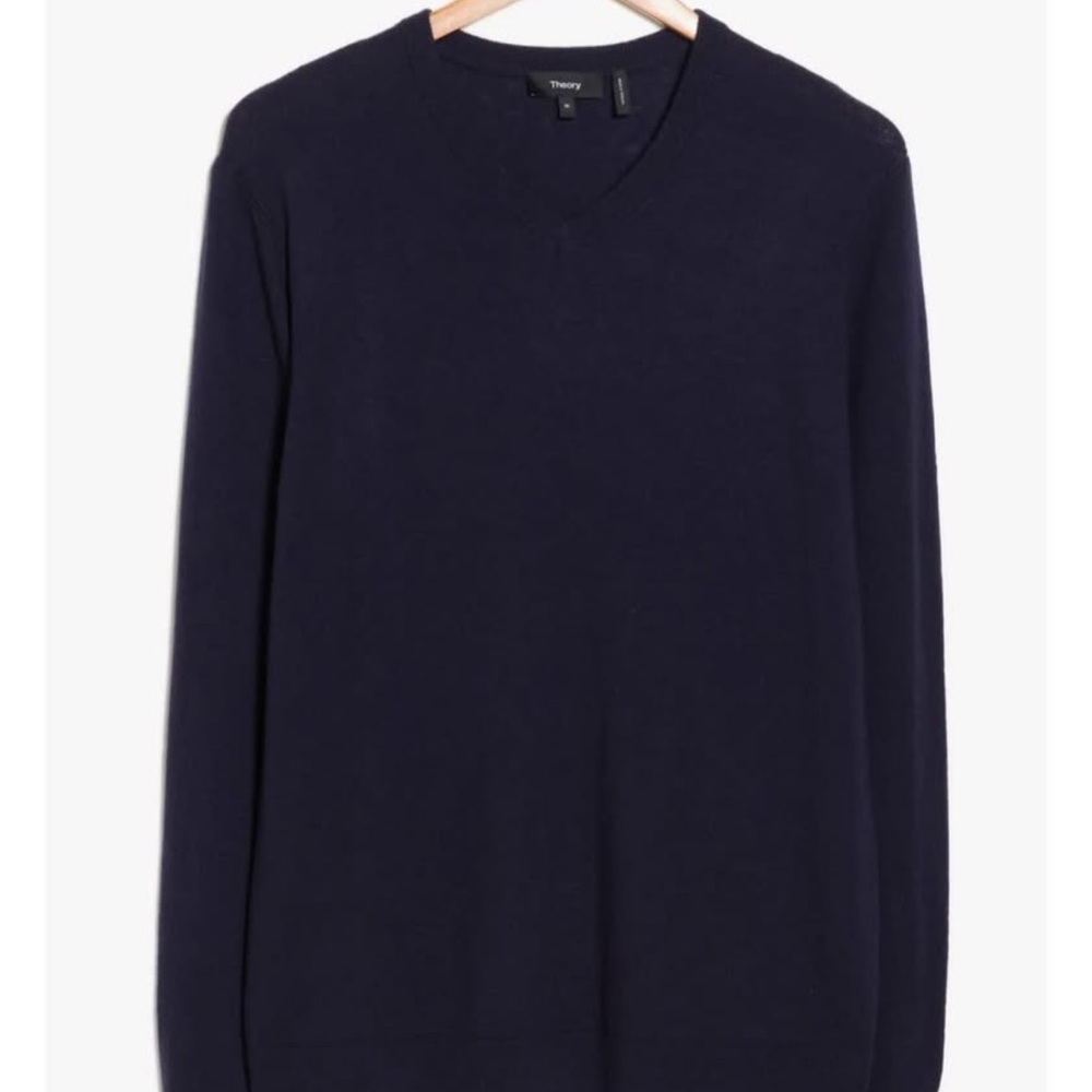 [Spring Closet] Theory Men's Navy Harman Riland VP Wool Blend V-Neck Sweater